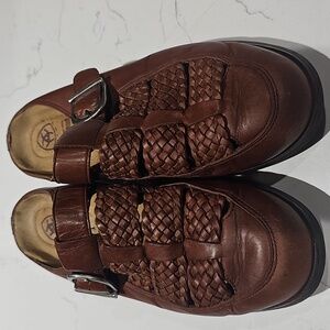 Arait  Clogs Brown Leather Breaided Straps Western Slip On Shoes Size 7.5 B